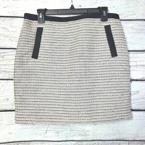 Loft Black White Metallic Stripe Tweed Skirt 10